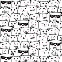 Cute Bears Doodle Art Pattern Background. Vector Illustration.