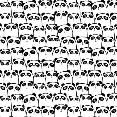 Cute Panda Vector Pattern Background. Fun Doodle. Handmade Vector Illustration.