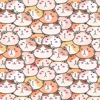 Cute Cats Vector Pattern Background. Fun Doodle. Handmade Vector Illustration.