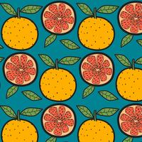 Oranges Fruit Pattern With Blue Background. Hand Drawn Vector Illustration.