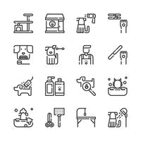 Conjunto de iconos de tienda de aseo de mascotas. Ilustración de vector