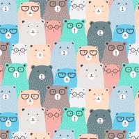 Hand Drawn Bears Vector Pattern Background. Fun Doodle. Handmade Vector Illustration.