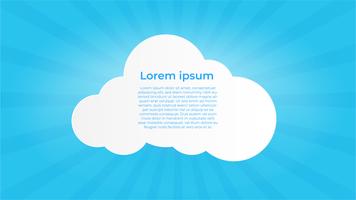 Minimalistic design paper art with cloud on blue sky startburst or sunbeam background. Copy space. Speech Bubble vector