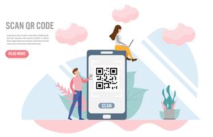 Scan QR code. Payment concepts with character.Creative flat design for web banner
 vector