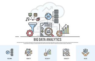 Plantilla de diseño web con iconos de línea llena del concepto de big data - ilustración vectorial vector