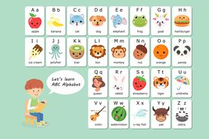 Kawaii English vocabulary and alphabet flash card vector for kids to help learning and education in kindergarten children.