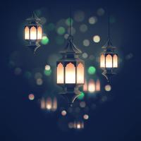 Ramadan lanterns on blurred night landscape vector