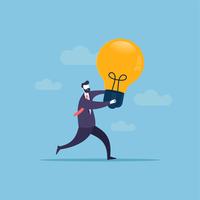 Businessman running across bring light bulb symbol of new and best idea. vector