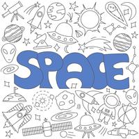 Hand drawn doodle of space set vector