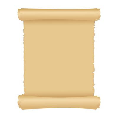 Vintage vector illustration style of parchment or old paper scroll. Antique magic scroll with copy space.Object isolated on white background.