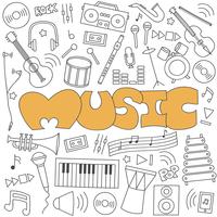 Hand drawn doodle of music set vector