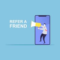 Businessman share info about refer a friend.