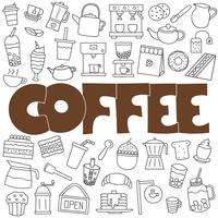 Hand drawn doodle coffee set vector