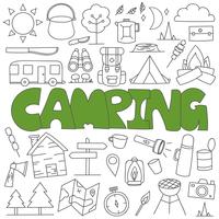 Dibujado a mano doodle conjunto de camping vector