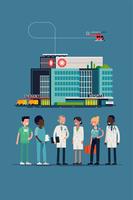 Equipo y edificio del hospital. vector