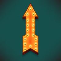 Vector realistic 3d volumetric icon on marquee symbol pointing straight up arrow lit up with electric bulbs