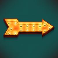 Vector realistic 3d volumetric icon on marquee symbol straight right arrow lit up with electric bulbs