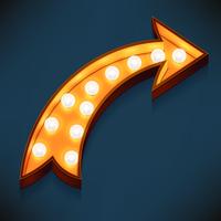 Vector realistic 3d volumetric icon on marquee sign turning right arrow lit up with electric bulbs