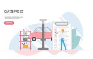 Car service concept with character.Creative flat design for web banner
 vector