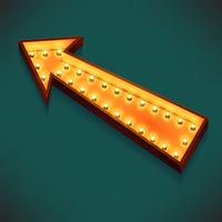 Vector realistic 3d volumetric icon on marquee symbol upper left arrow lit up with electric bulbs
