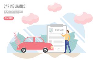 Car insurance concept with character.Creative flat design for web banner
 vector