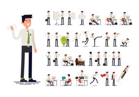 White shirt dressed businessman gestures, actions and poses vector