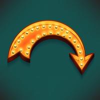 Vector realistic 3d volumetric icon on marquee symbol bend arrow lit up with electric bulbs