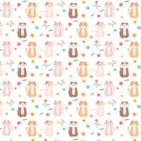 Cute Cat And Floral Pattern Background. Vector Illustration.