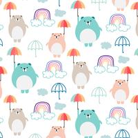 Cute Bear And Umbrella Pattern Background For Kids. Vector Illustration.
