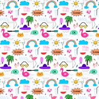 Pattern With Hand Drawn Doodle Summer Background. Doodle Funny. Handmade Vector Illustration.