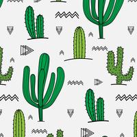 Hand Drawn Tropical Cactus Pattern. Vector Illustration Background.