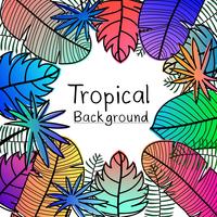 Hand Drawn Tropical Leaves Background.
