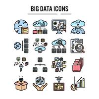 Conjunto de iconos de big data en el diseño de contorno lleno vector