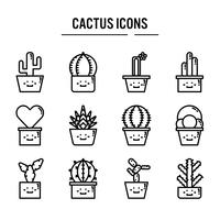 Cactus icon set in outline design vector