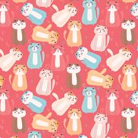 Cute Cat And Floral Pattern Background. Vector Illustration.