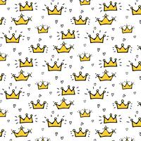 Hand Drawn Crown Vector Pattern Background. Vector Illustration.