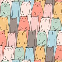 Hand Drawn Cute Bears Vector Pattern Background. Handmade Vector Illustration.