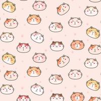 Cute Cats Vector Pattern Background. Fun Doodle. Handmade Vector Illustration.