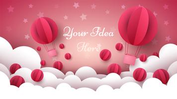 Valentine s Day illustration. Air balloon, heart, cloud. vector