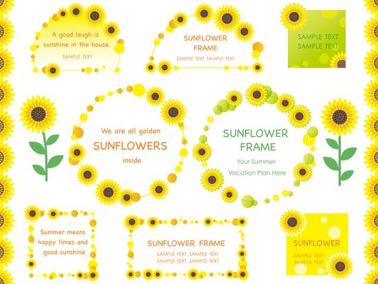 Set of assorted sunflower frames, borders, and tags.