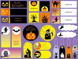 Conjunto de tarjetas y etiquetas de feliz halloween surtidos. vector