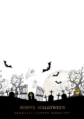 Happy Halloween seamless creepy cemetery with text space.