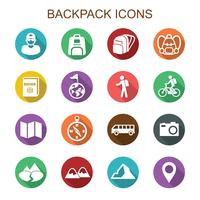 backpack long shadow icons vector