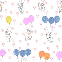 Seamless cat and colorful balloons pattern. vector