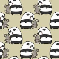 Seamless panda is catching cat pattern. vector