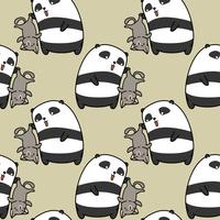 Seamless panda is catching cat pattern. vector