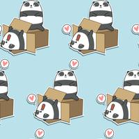 Patrón de caja y pandas kawaii sin costura. vector