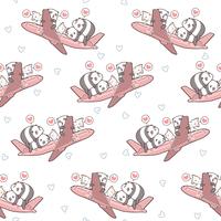 Seamless cute pandas and cats and on the plane pattern vector