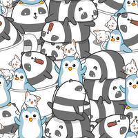 Seamless panda and friends pattern. vector