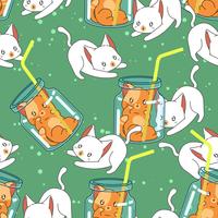 Seamless cute cat in summer pattern. vector